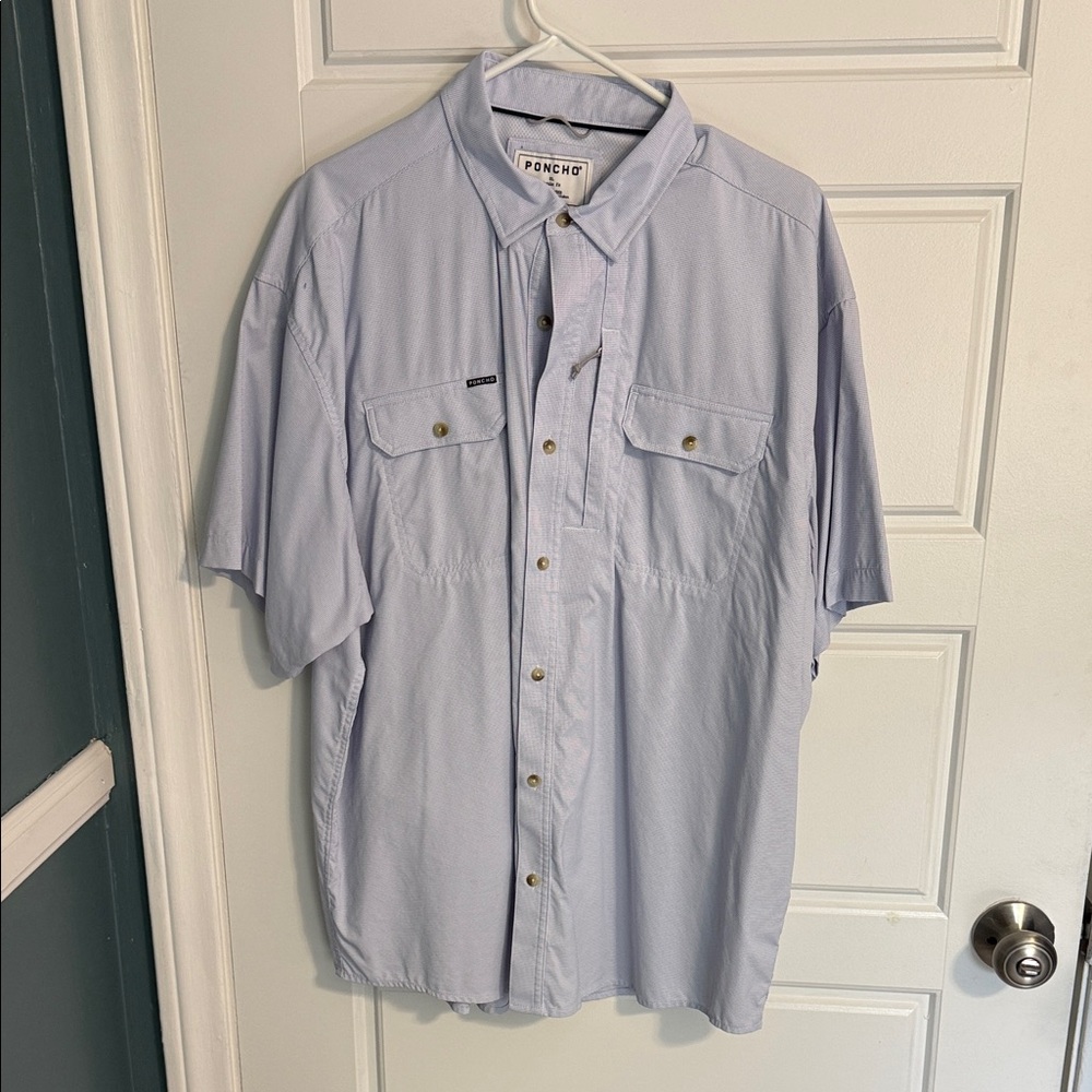 Poncho Light Blue Short-Sleeve Casual Button-Down Shirt - XL Regular Fit